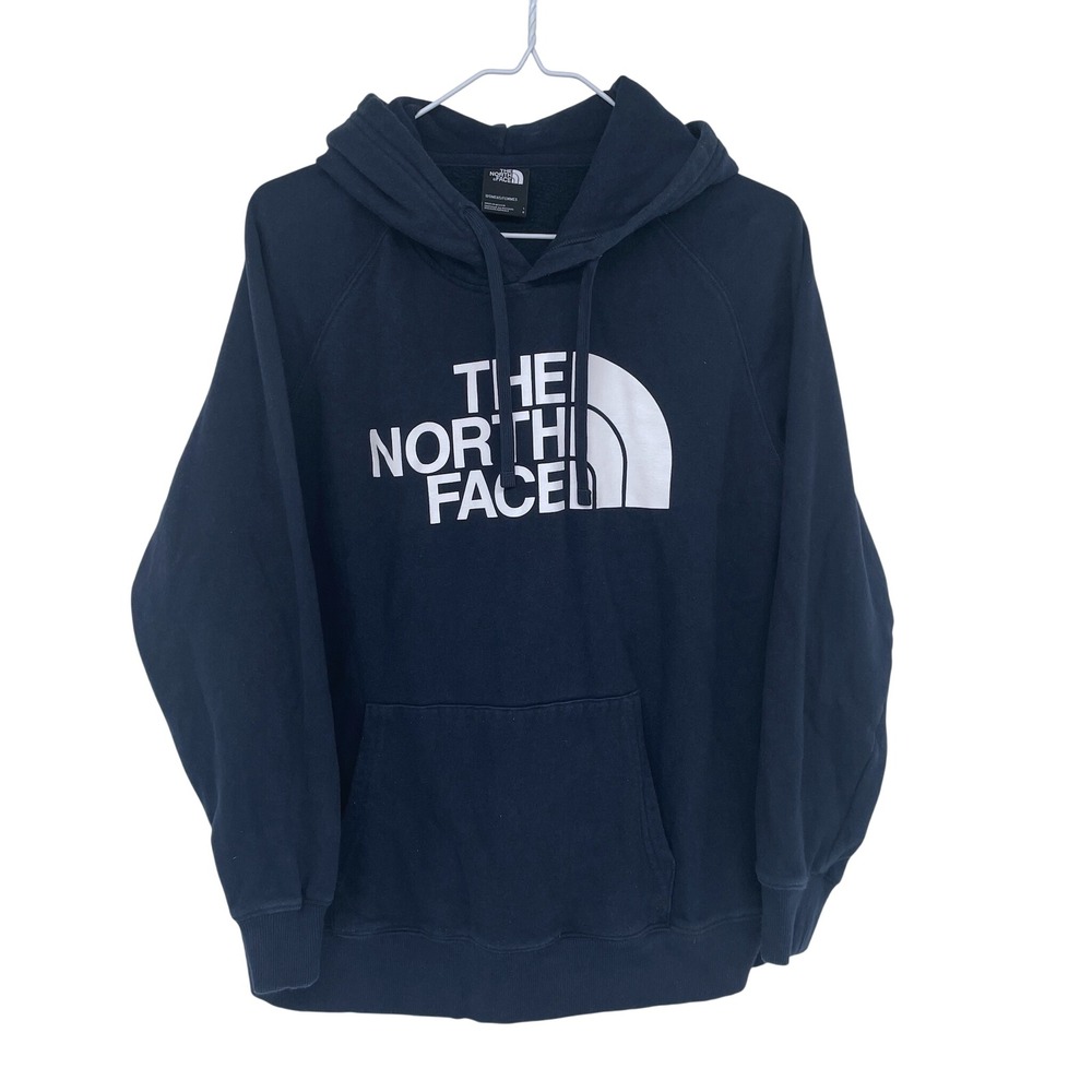 Navy Blue The‎ North Face Hoodie Womens Large Big Logo Spell Out Sweatshirt
